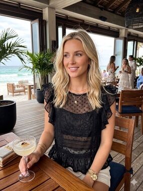 Women’s Black Lace Ruffled Sleeve Top